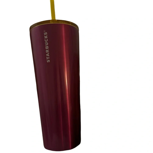 Starbucks 2023 Stainless Steel Petunia Cold Cup Pink 24oz Yellow Lid Straw - Picture 2 of 5